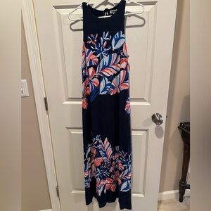 Tommy Bahama Navy and Pink Floral Maxi Dress Small